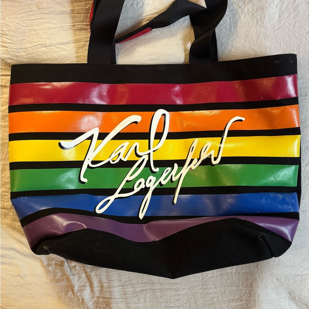 Karl Lagerfeld Rainbow Striped Tote Bag